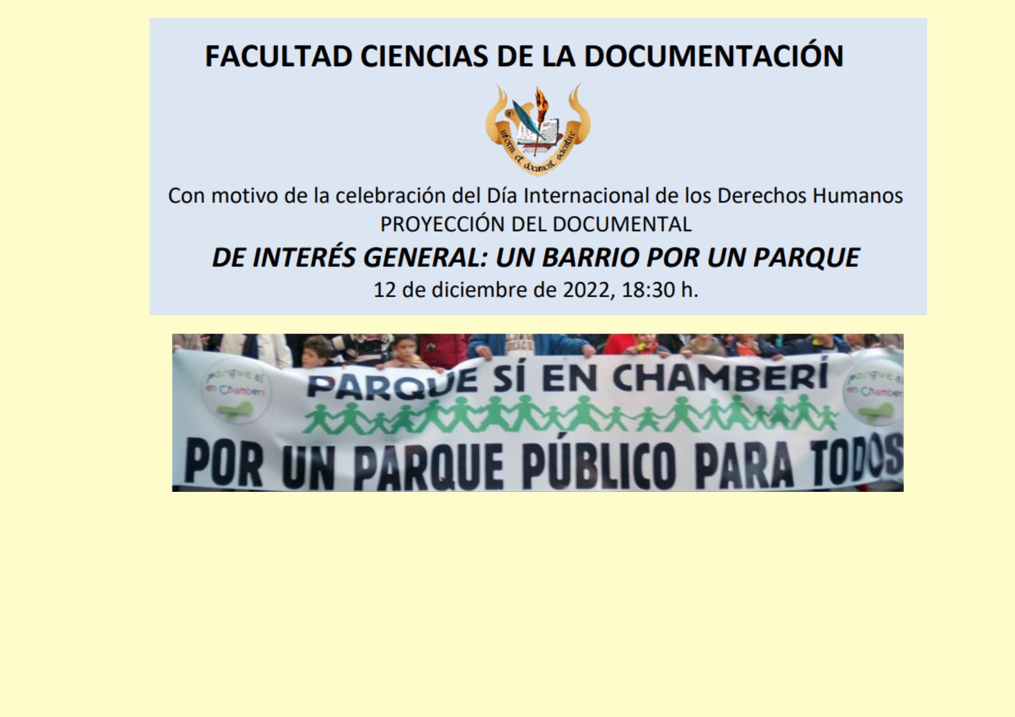 PROYECCIÓN DEL DOCUMENTAL  DE INTERÉS GENERAL: UN BARRIO POR UN PARQUE